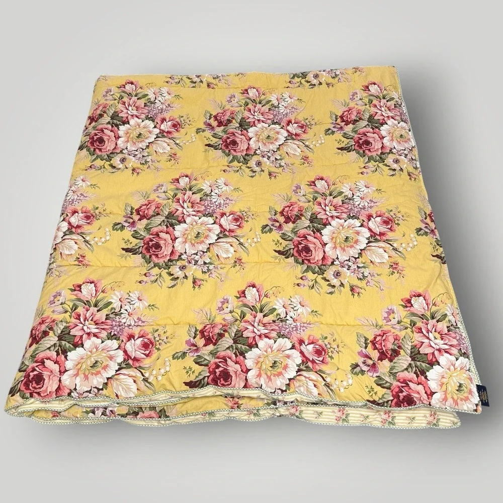 Ralph Lauren Sophie Brooke  King Comforter Yellow Pink Cabbage Rose Floral